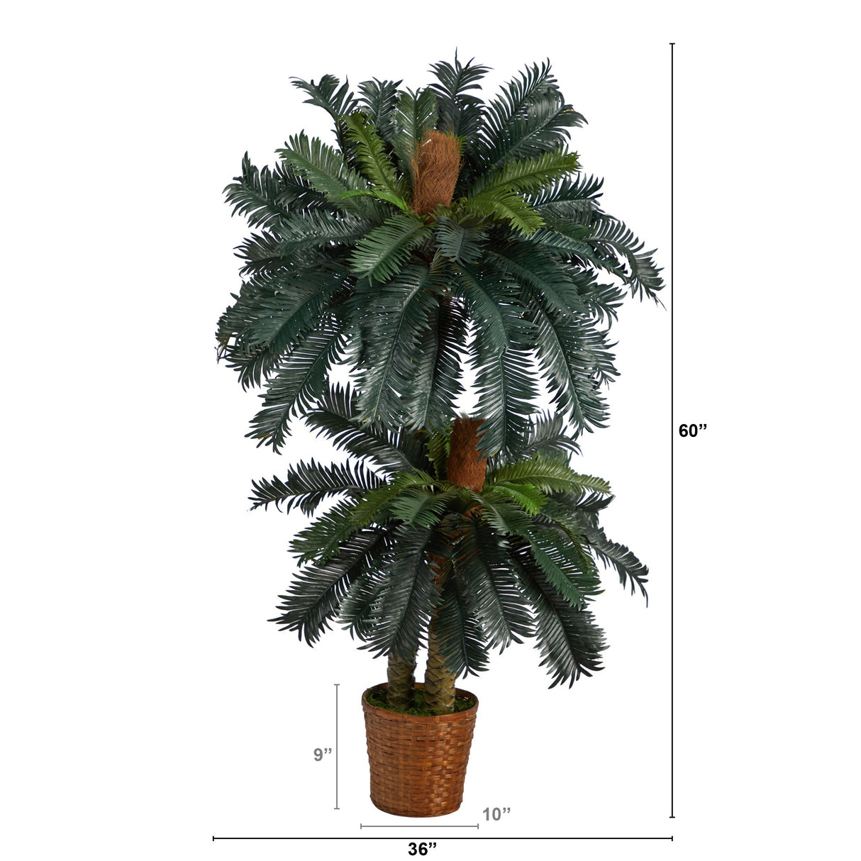 5’ and 3’ Double Sago Palm Artificial Tree with Basket-Parc Decor
