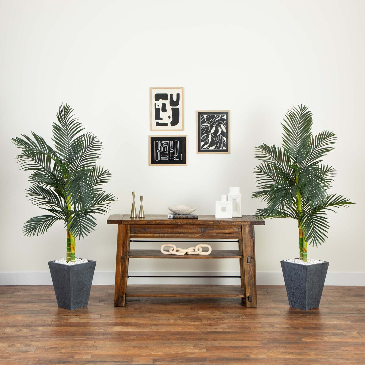 5’ Artificial Double Stalk Golden Cane Palm Tree- Set of 2-Tree-Parc Decor