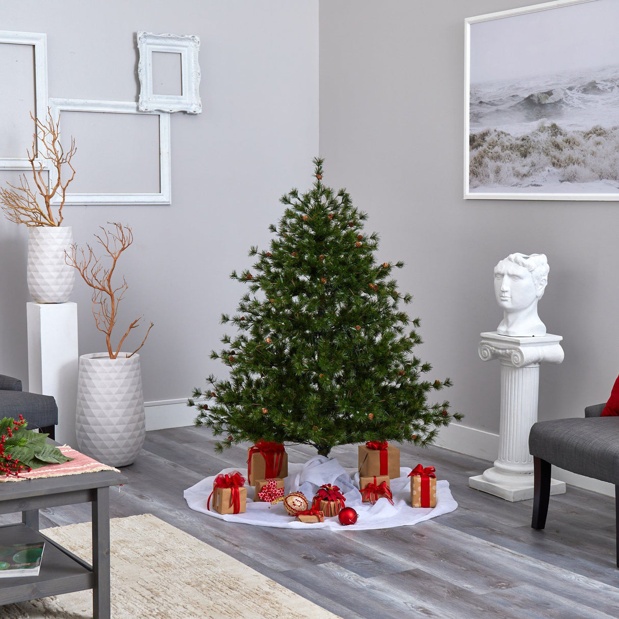 5’ Colorado Mountain Pine Artificial Christmas Tree with 250 Lights, 669 Branches and Pine Cones-Christmas Tree-Parc Decor