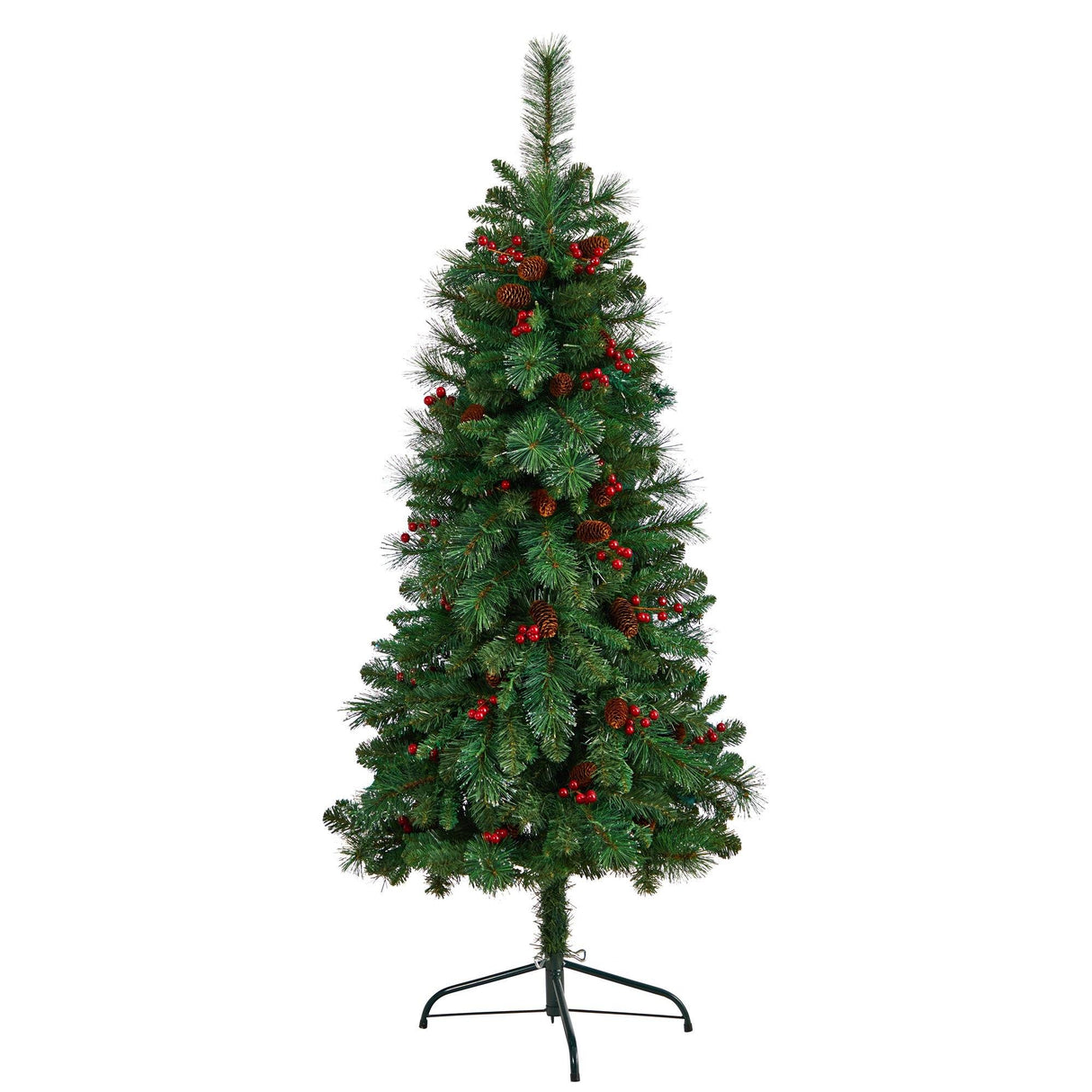 5’ Flat Back Montreal Mountain Artificial Christmas Tree with Pine Cones and Berries-Christmas Tree-Parc Decor