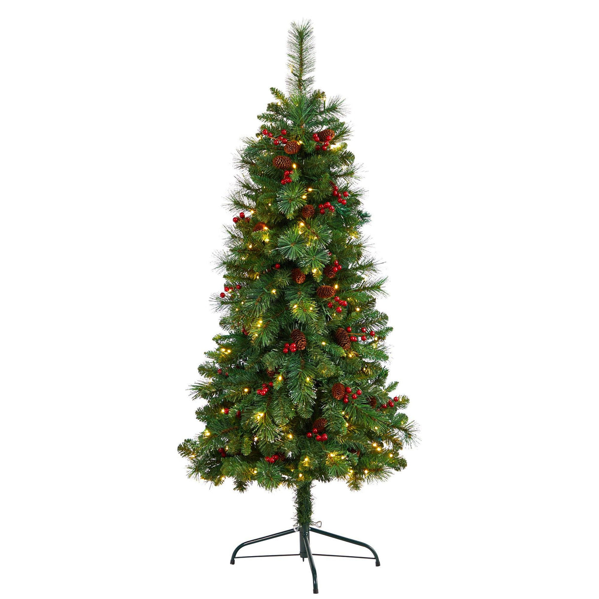 5’ Flat Back Montreal Mountain Artificial Christmas Tree with Pine Cones and Berries-Christmas Tree-Parc Decor