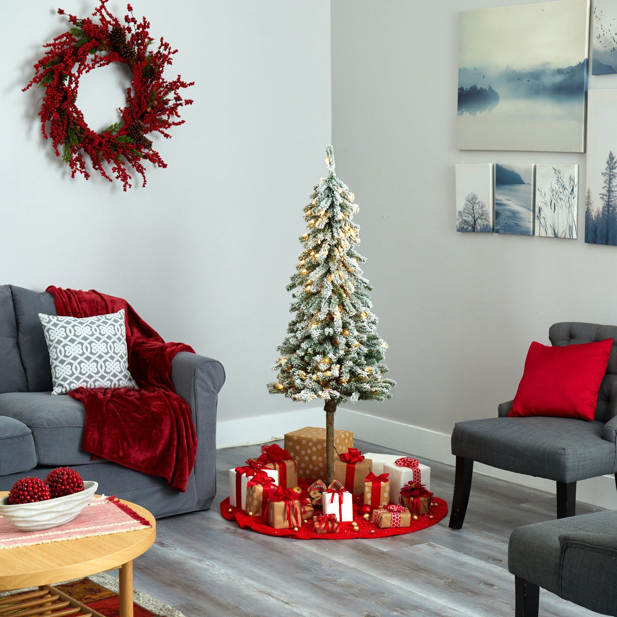 5’ Flocked Alpine Artificial Christmas Tree-Christmas Tree-Parc Decor