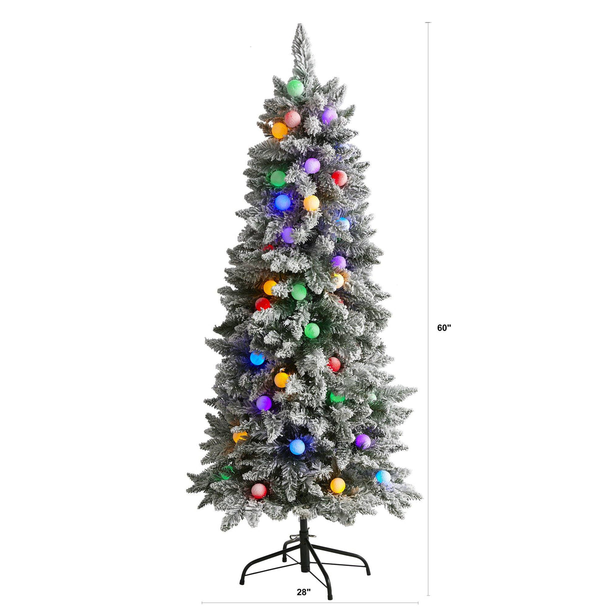 5' Flocked British Columbia Mountain Fir Artificial Christmas Tree with 50 Multi Color Globe Bulbs and 379 Bendable Branches-Christmas Tree-Parc Decor