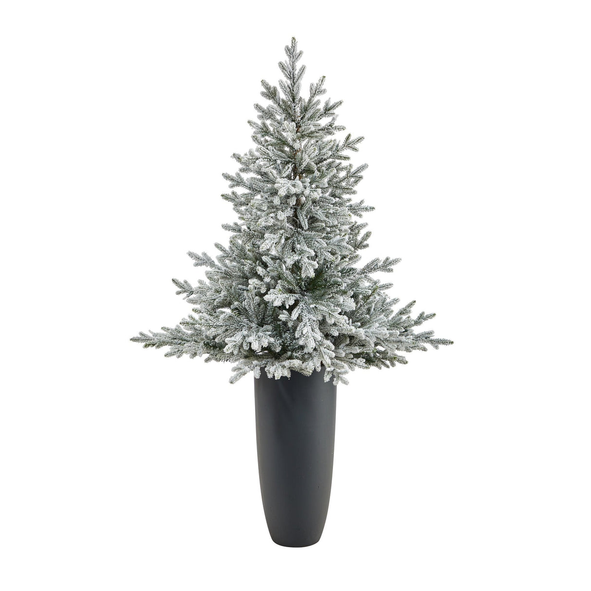 5’ Flocked Fraser Fir Artificial Christmas Tree with 300 Warm White Lights and 967 Bendable Branches in Gray Planter-Christmas Tree-Parc Decor