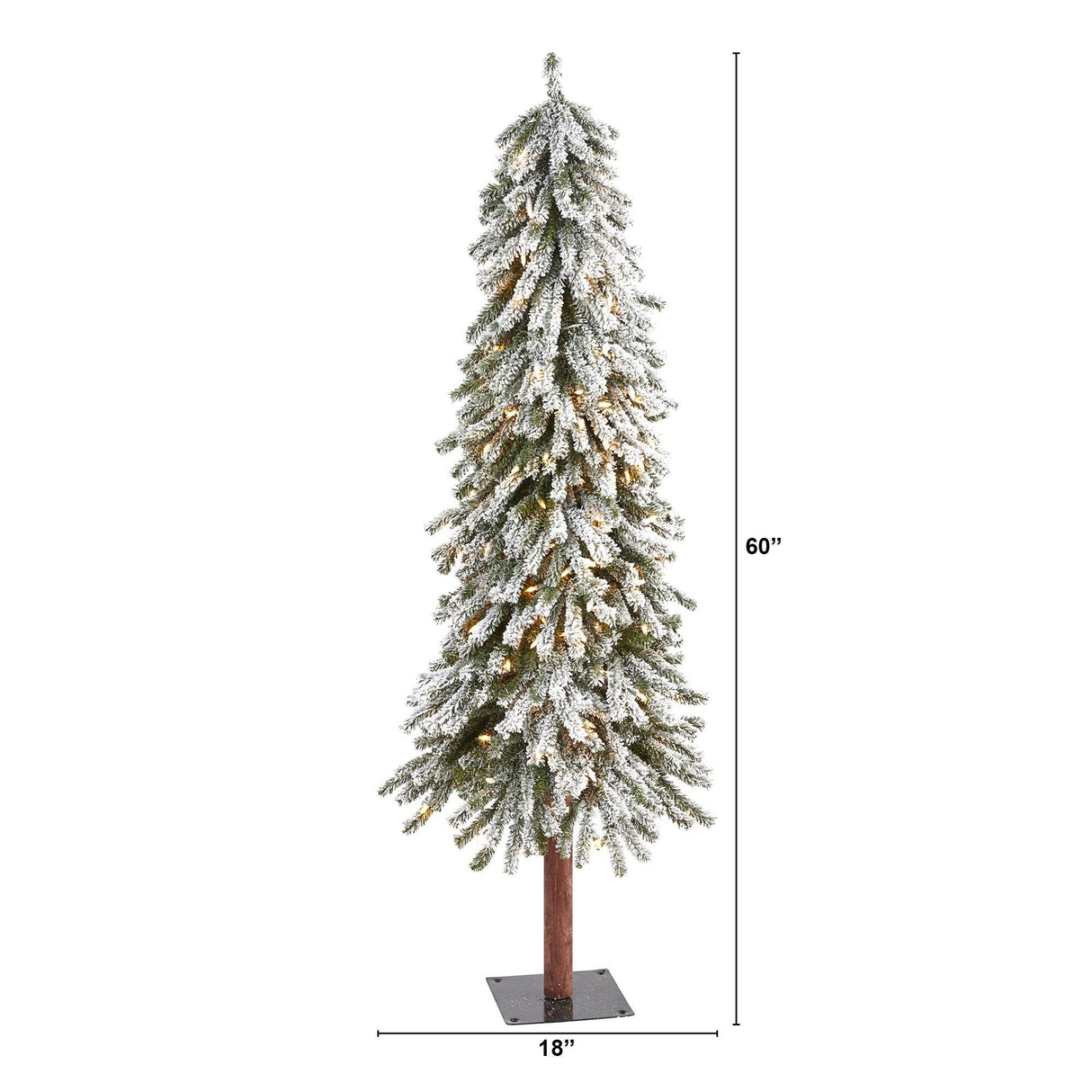 5’ Flocked Grand Alpine Artificial Christmas Tree with 200 Clear Lights and 469 Bendable Branches on Natural Trunk-Christmas Tree-Parc Decor
