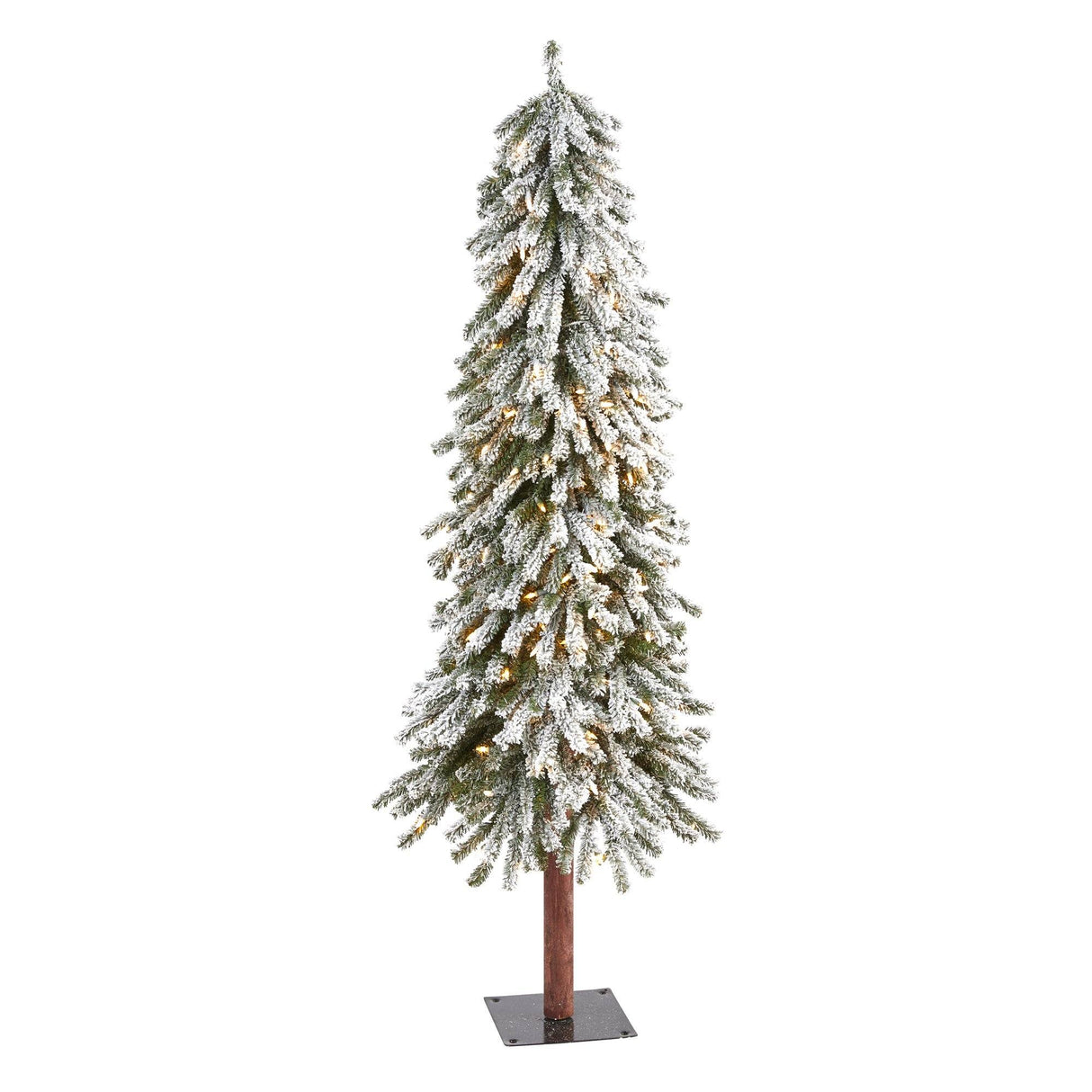5’ Flocked Grand Alpine Artificial Christmas Tree with 200 Clear Lights and 469 Bendable Branches on Natural Trunk-Christmas Tree-Parc Decor