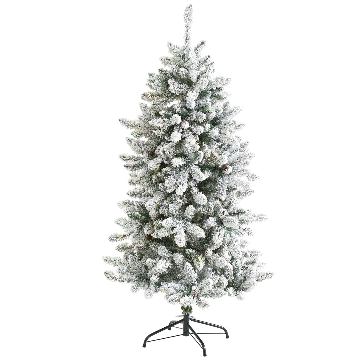 5’ Flocked Livingston Fir Artificial Christmas Tree with Pine Cones and 498 Bendable Branches-Christmas Tree-Parc Decor