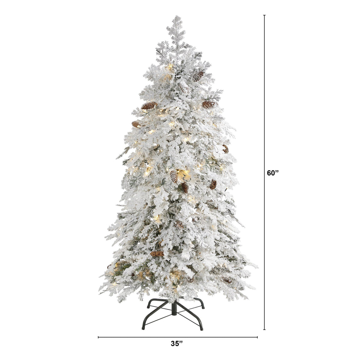 5' Flocked Montana Down Swept Spruce Artificial Christmas Tree with 100 Clear LED Lights-Christmas Tree-Parc Decor
