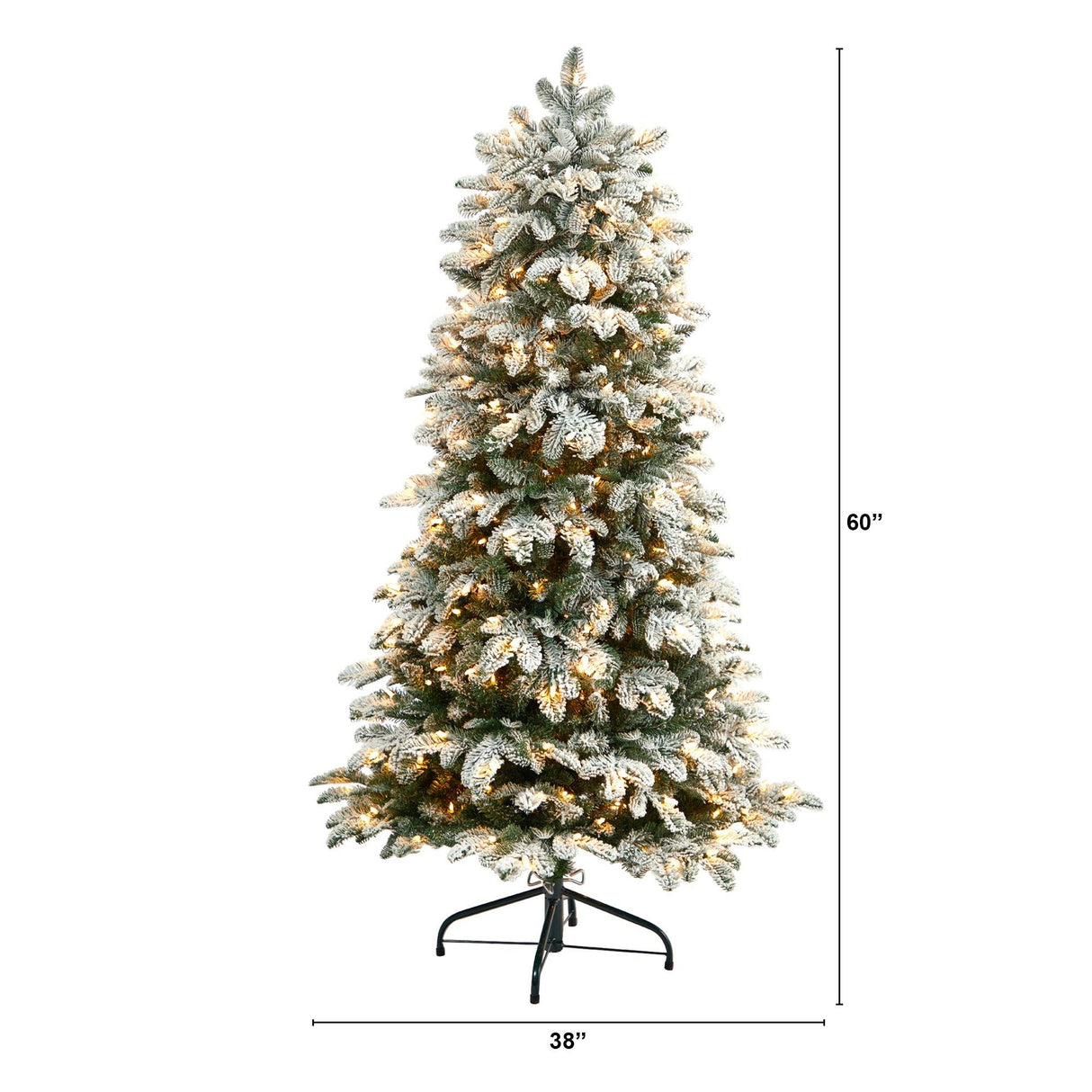 5’ Flocked North Carolina Fir Christmas Tree with 350 Warm White Lights and 1247 Bendable Branches-Christmas Tree-Parc Decor