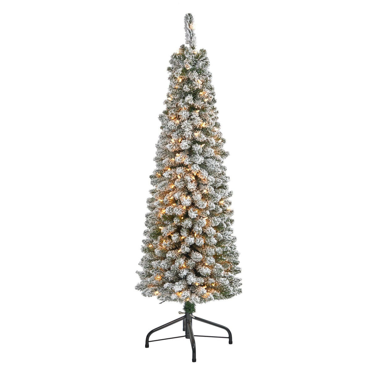 5’ Flocked Pencil Artificial Christmas Tree with 200 Clear Lights and 318 Bendable Branches-Christmas Tree-Parc Decor