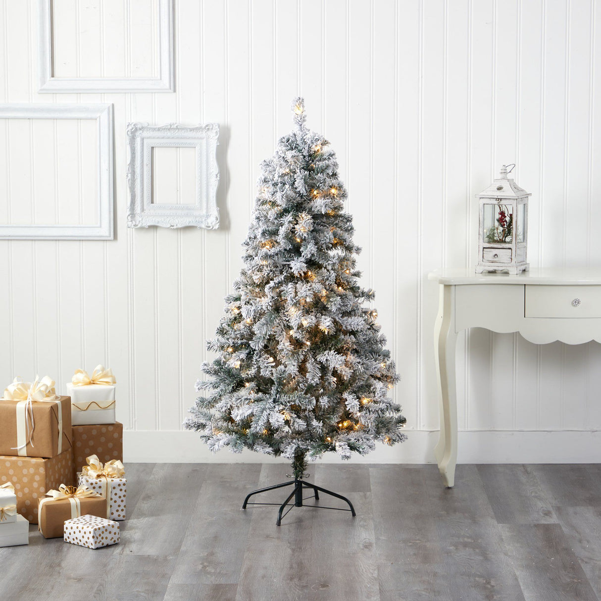 5' Flocked Rock Springs Spruce Artificial Christmas Tree with 150 Clear LED Lights-Christmas Tree-Parc Decor