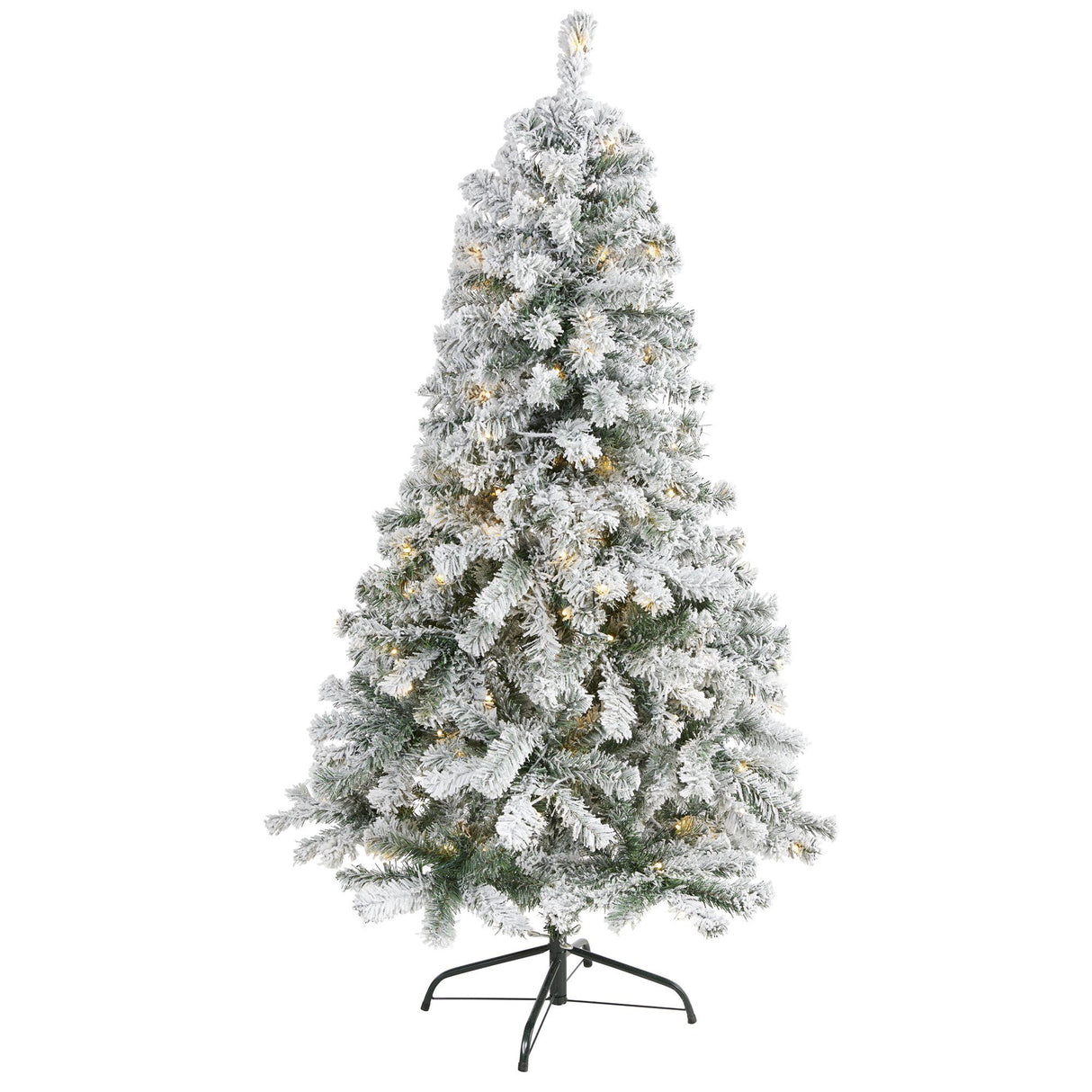 5' Flocked Rock Springs Spruce Artificial Christmas Tree with 150 Clear LED Lights-Christmas Tree-Parc Decor