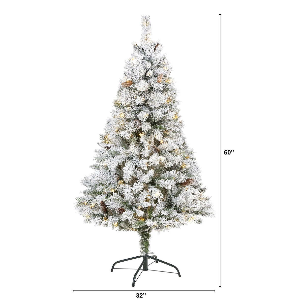 5' Flocked White River Mountain Pine Artificial Christmas Tree with Pinecones and 150 Clear LED Lights-Christmas Tree-Parc Decor