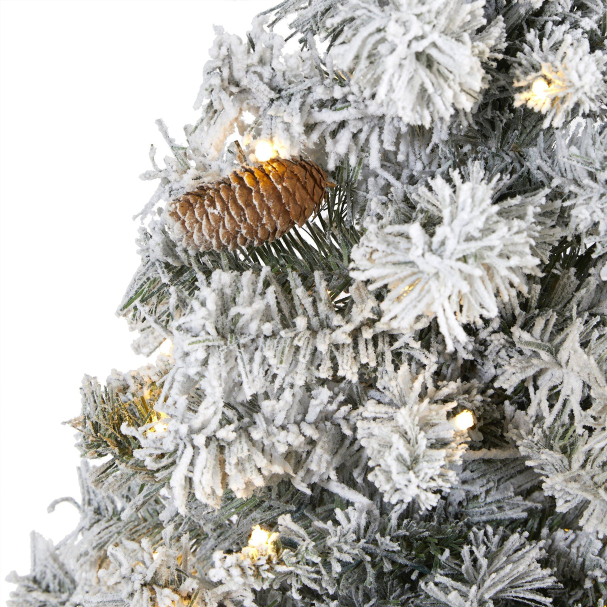 5' Flocked White River Mountain Pine Artificial Christmas Tree with Pinecones and 150 Clear LED Lights-Christmas Tree-Parc Decor