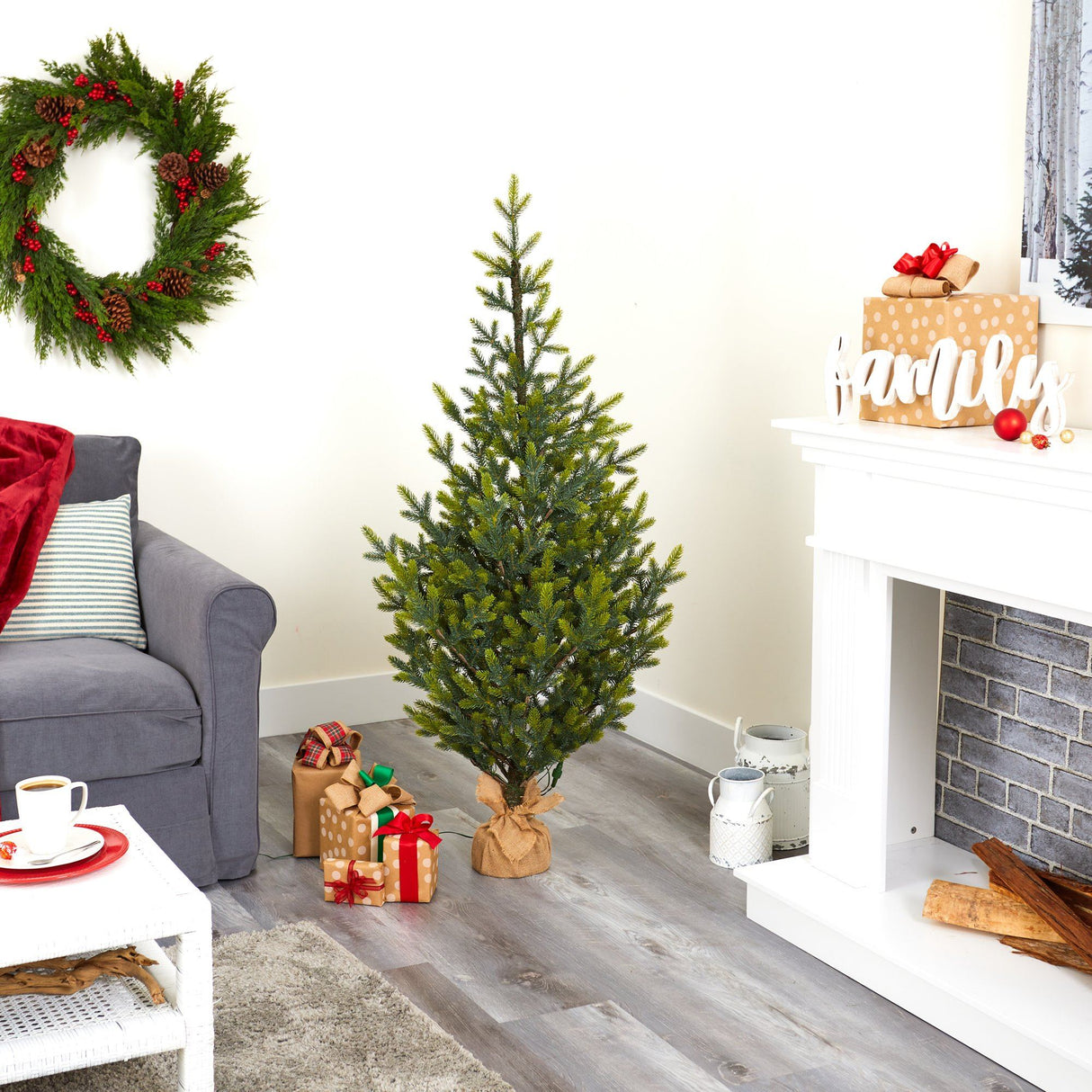 5’ Fraser Fir “Natural Look” Artificial Christmas Tree with 200 Clear LED Lights, a Burlap Base and 853 Bendable Branches-Christmas Tree-Parc Decor