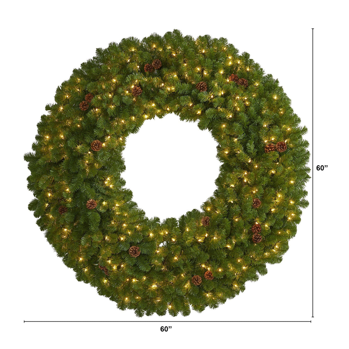 5’ Giant Artificial Christmas Wreath with 280 Warm White Lights and Pine Cones-Wreath-Parc Decor