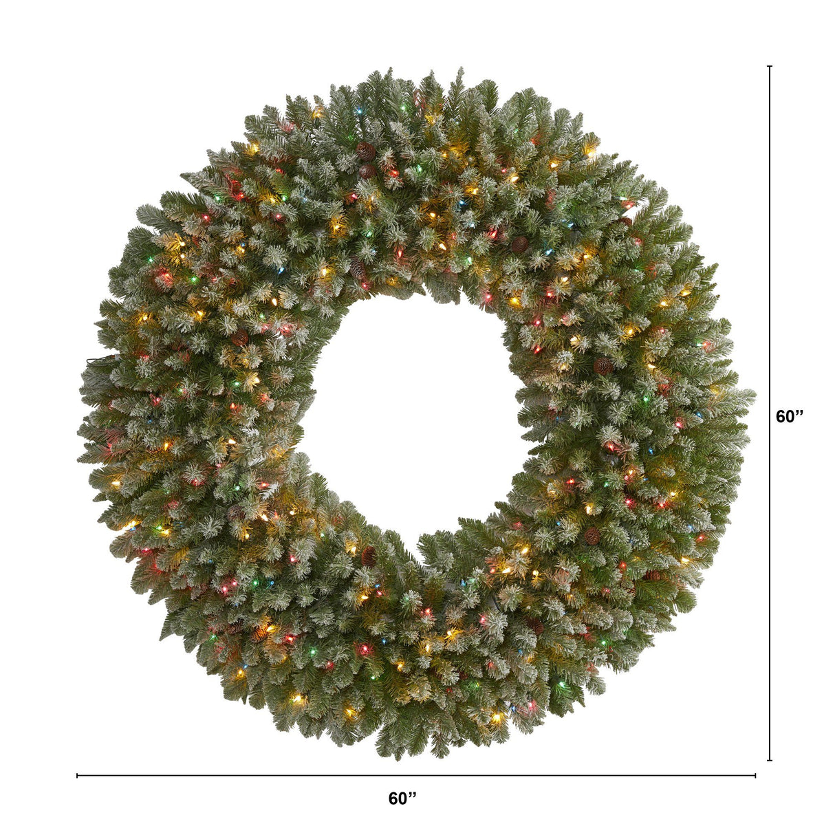 5’ Giant Flocked Artificial Christmas with 280 Multicolored Lights and Pine Cones-Wreath-Parc Decor