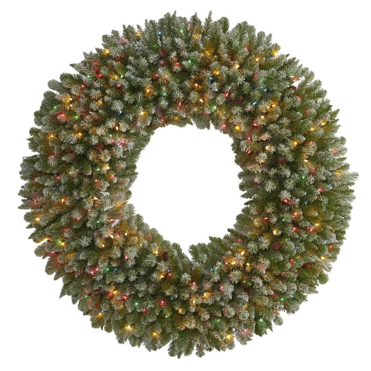 5’ Giant Flocked Artificial Christmas with 280 Multicolored Lights and Pine Cones-Wreath-Parc Decor