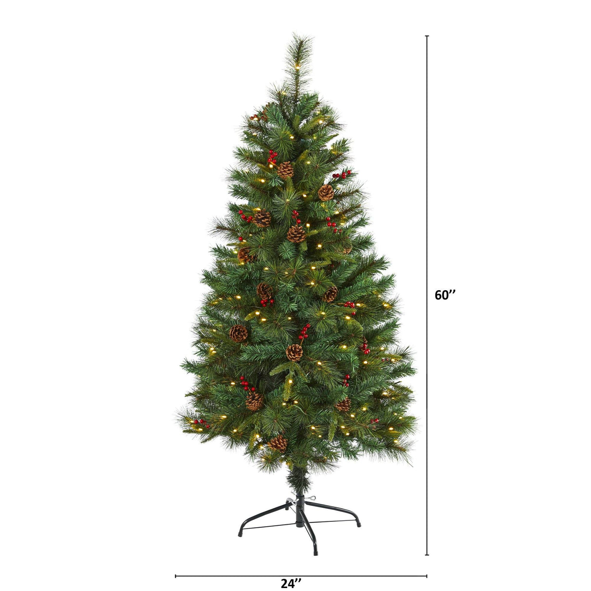 5’ Mixed Pine Artificial Christmas Tree with 150 Clear LED Lights, Pine Cones and Berries-Christmas Tree-Parc Decor