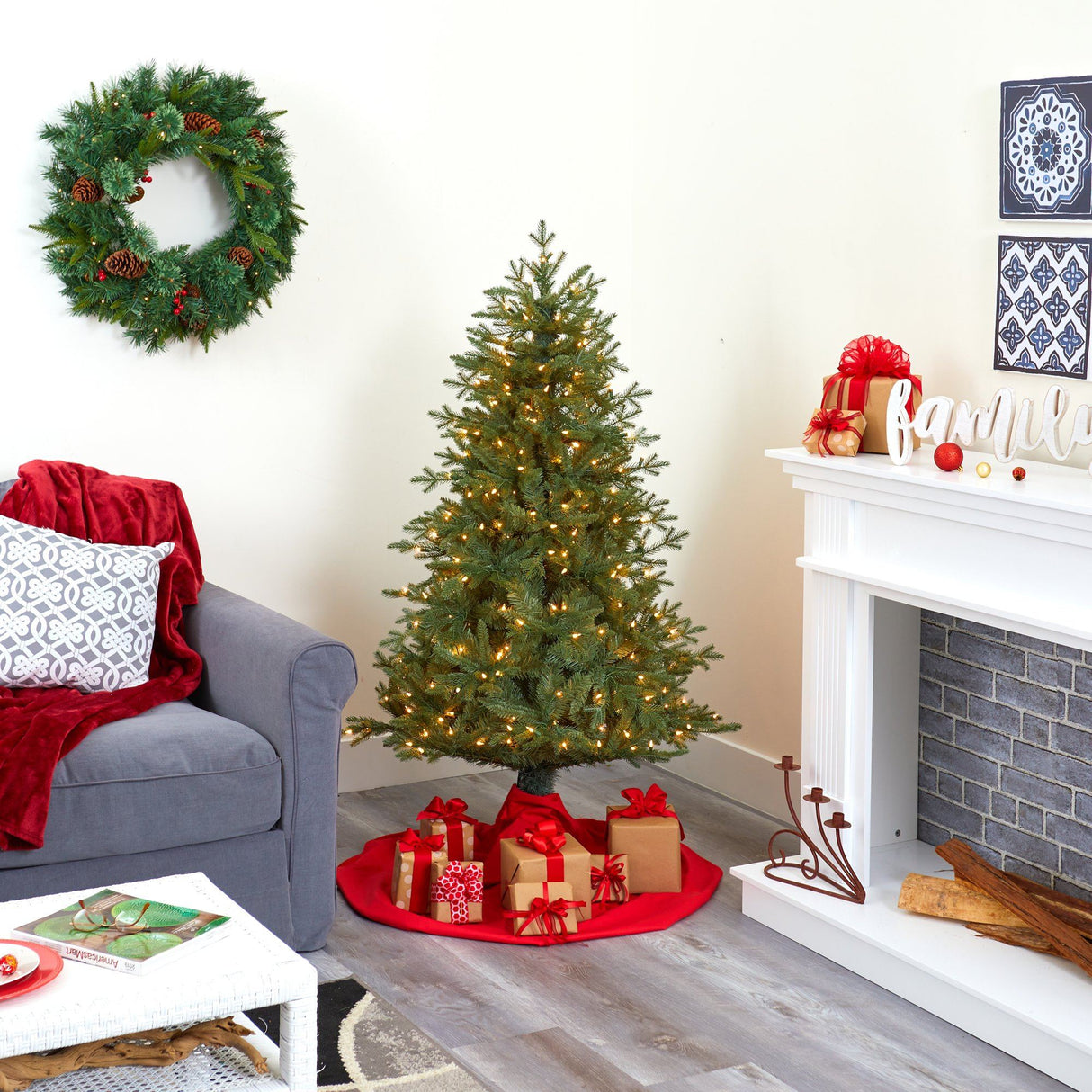 5' New Hampshire Spruce Artificial Christmas Tree with 300 Warm White Lights and 618 Bendable Branches-Christmas Tree-Parc Decor