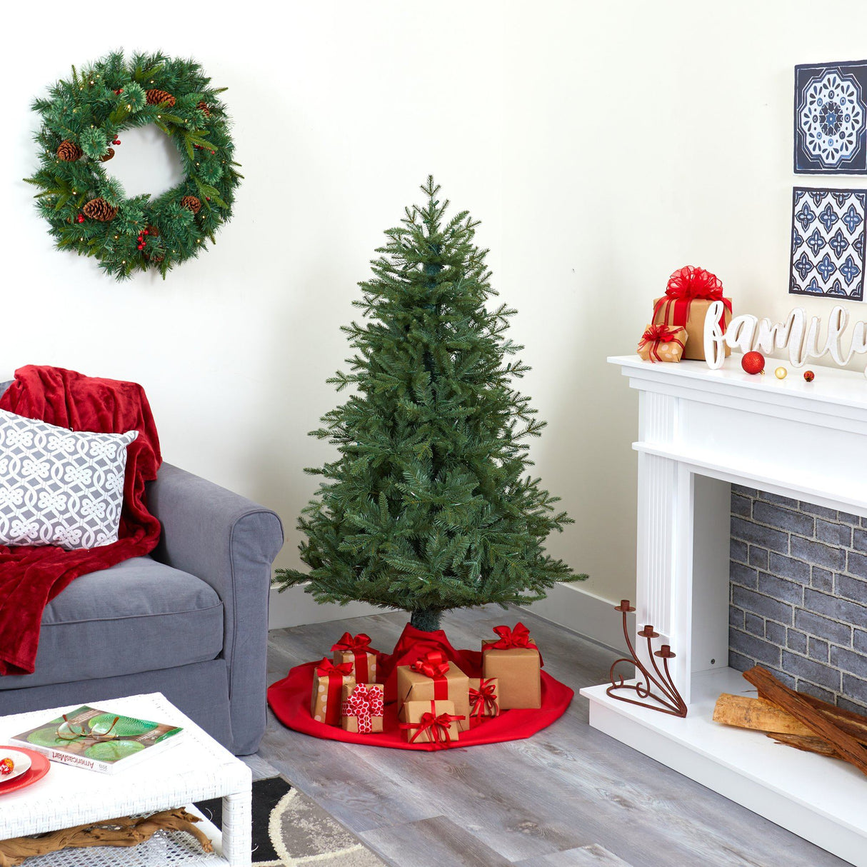 5' New Hampshire Spruce Artificial Christmas Tree with 300 Warm White Lights and 618 Bendable Branches-Christmas Tree-Parc Decor