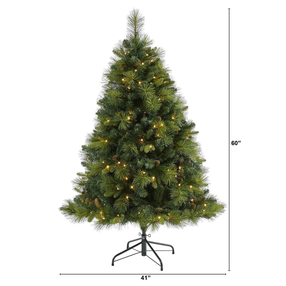 5’ North Carolina Mixed Pine Artificial Christmas Tree with 200 Warm White LED Lights, 711 Bendable Branches and Pinecones-Christmas Tree-Parc Decor