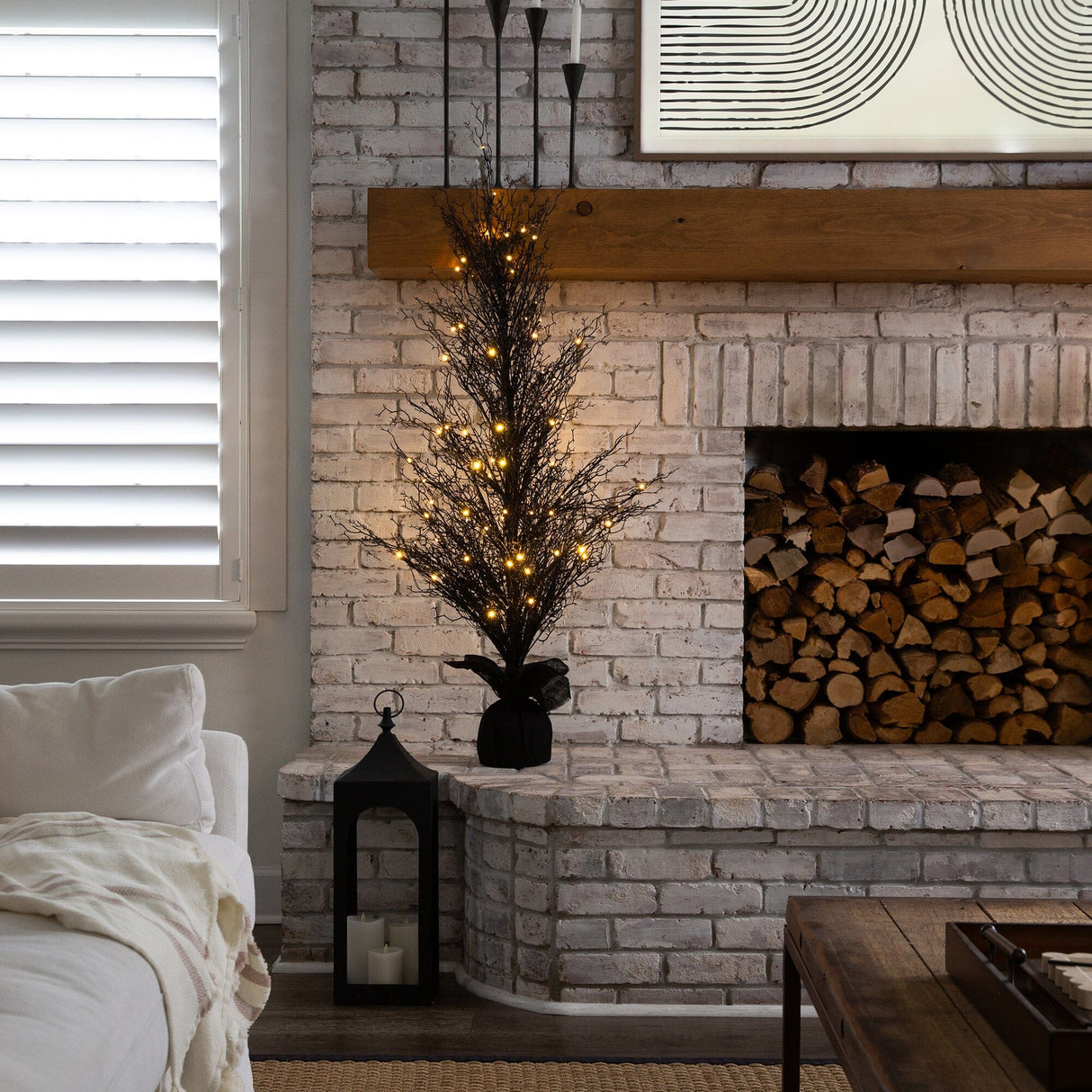 5’ Pre-Lit Halloween Black Twig Artificial Fall Tree in Burlap Planter with 85 Warm White LED Lights-Tree-Parc Decor