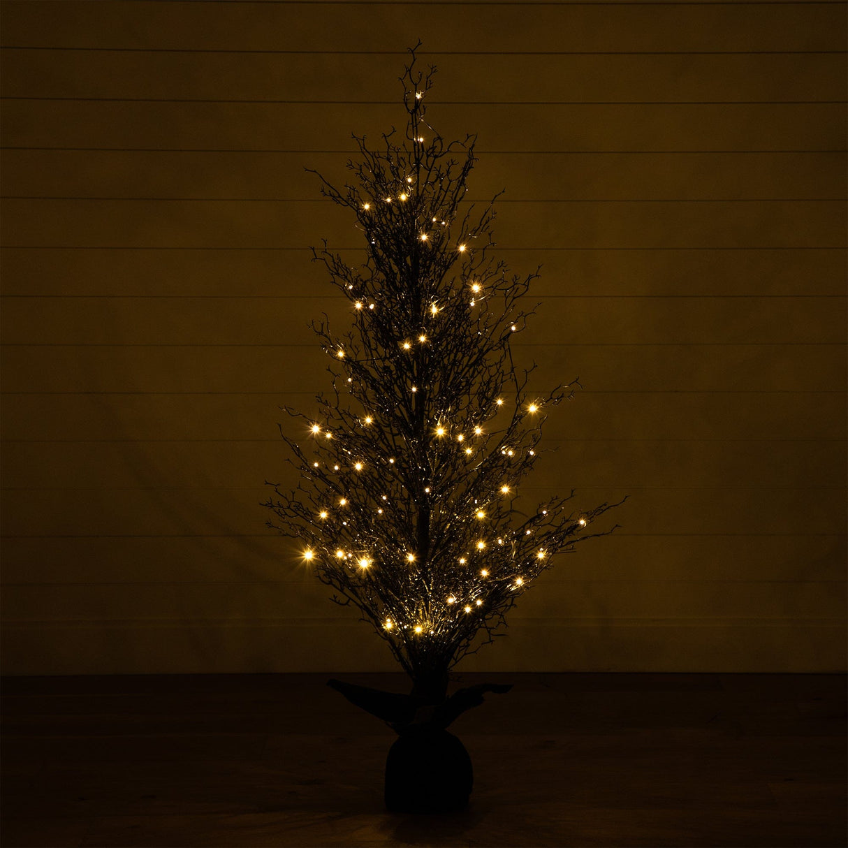 5’ Pre-Lit Halloween Black Twig Artificial Fall Tree in Burlap Planter with 85 Warm White LED Lights-Tree-Parc Decor