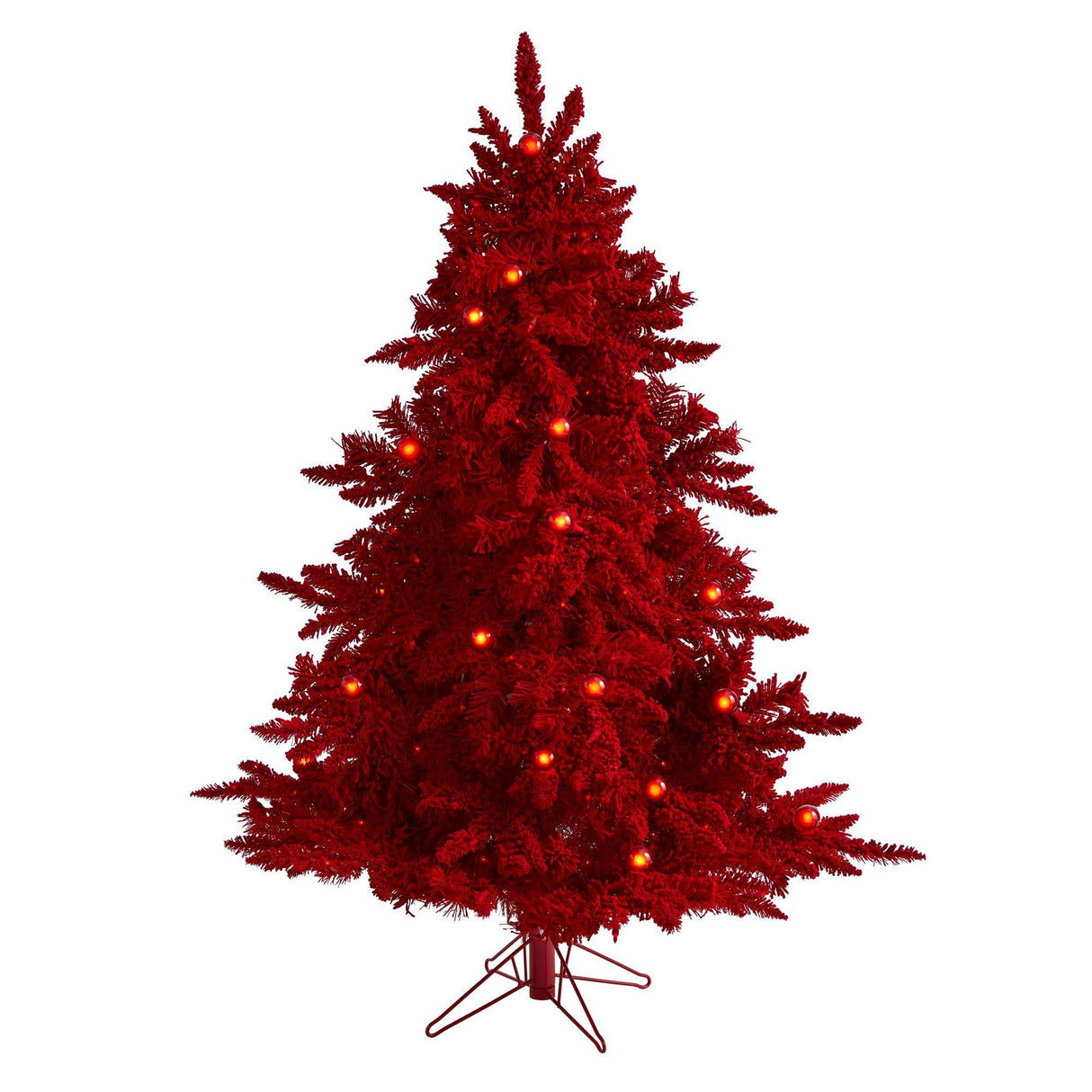 5' Red Flocked Fraser Fir Artificial Christmas Tree-Christmas Tree-Parc Decor