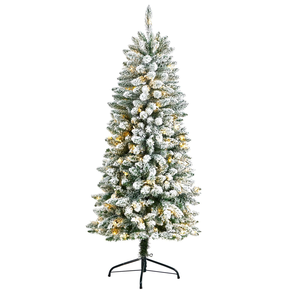 5’ Slim Flocked Montreal Fir Christmas Tree with 150 Warm White LED Lights and 491 Bendable Branches-Christmas Tree-Parc Decor