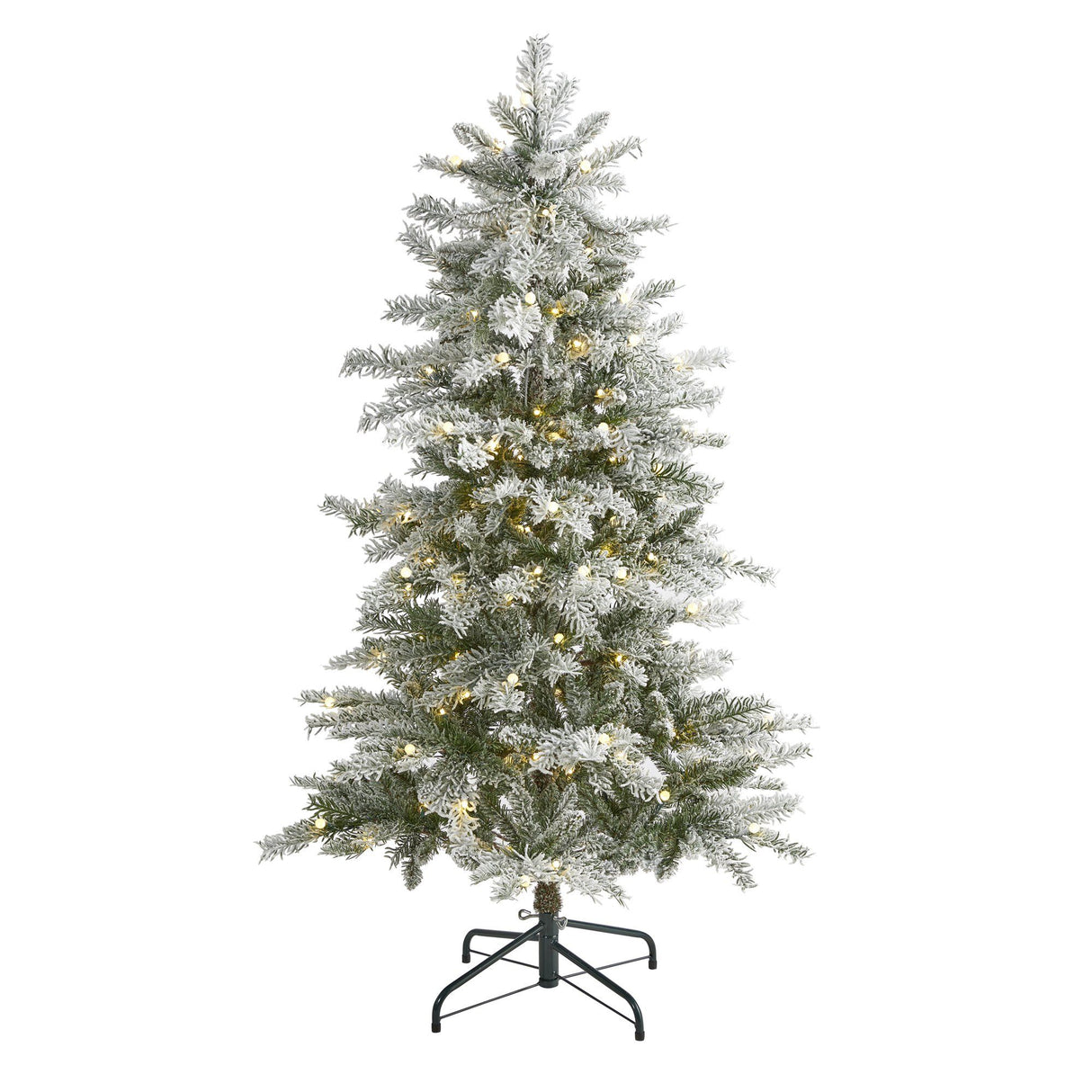 5’ Slim Flocked Nova Scotia Spruce Artificial Christmas Tree with 150 Warm White LED Lights and 433 Bendable Branches-Christmas Tree-Parc Decor