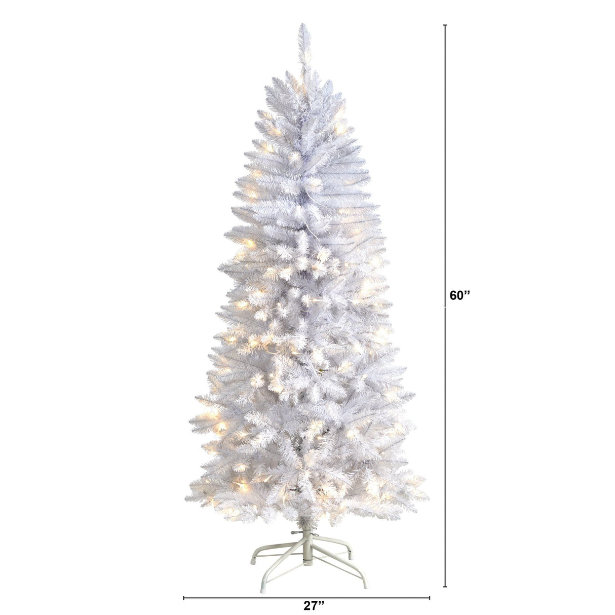5’ Slim White Artificial Christmas Tree with 150 Warm White LED Lights and 491 Bendable Branches-Christmas Tree-Parc Decor
