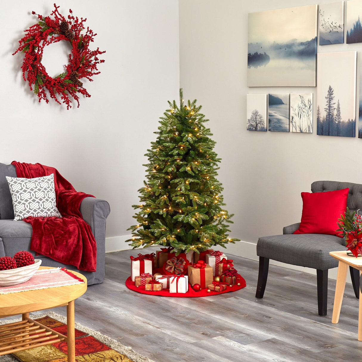 5’ Snowed Grand Teton Artificial Christmas Tree with 150 Clear Lights and 462 Bendable Branches-Christmas Tree-Parc Decor