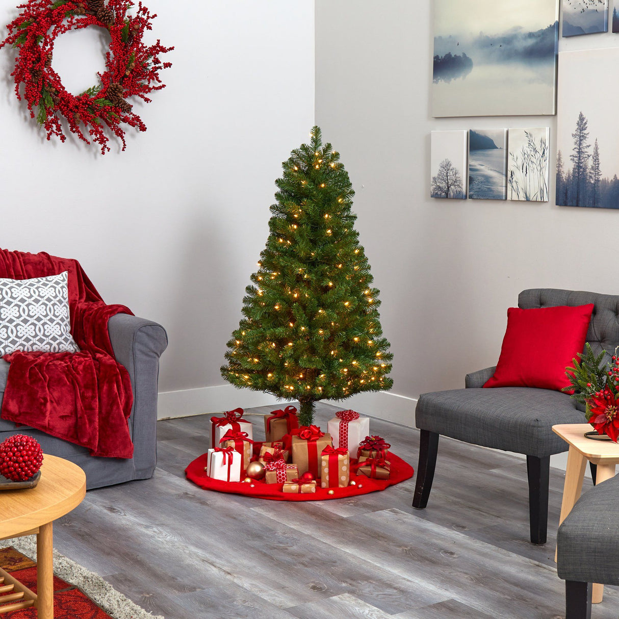 5’ Virginia Fir Artificial Christmas Tree with 200 Clear Lights and 379 Bendable Branches-Christmas Tree-Parc Decor