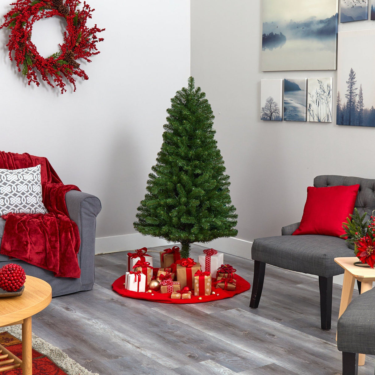 5’ Virginia Fir Artificial Christmas Tree with 200 Clear Lights and 379 Bendable Branches-Christmas Tree-Parc Decor