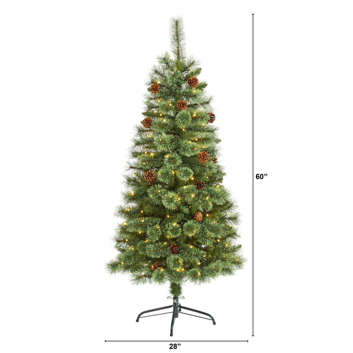 5’ White Mountain Pine Artificial Christmas Tree with 200 Clear LED Lights and Pine Cones-Christmas Tree-Parc Decor
