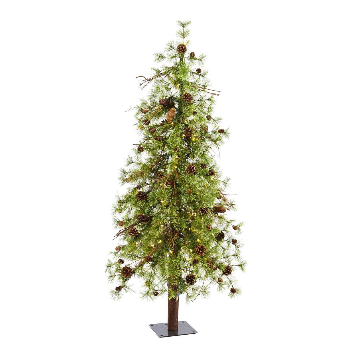5' Wyoming Alpine Artificial Christmas Tree with 100 Clear (multifunction) LED Lights and Pine Cones on Natural Trunk-Christmas Tree-Parc Decor