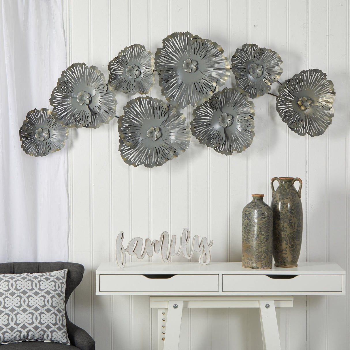 5’ x 2’ Floating Metal Floral Wall Art Decor-Parc Decor