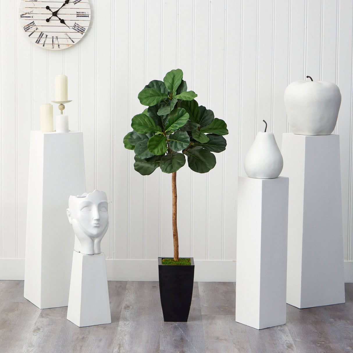 50” Fiddle Leaf Artificial Tree in Black Metal Planter-Parc Decor