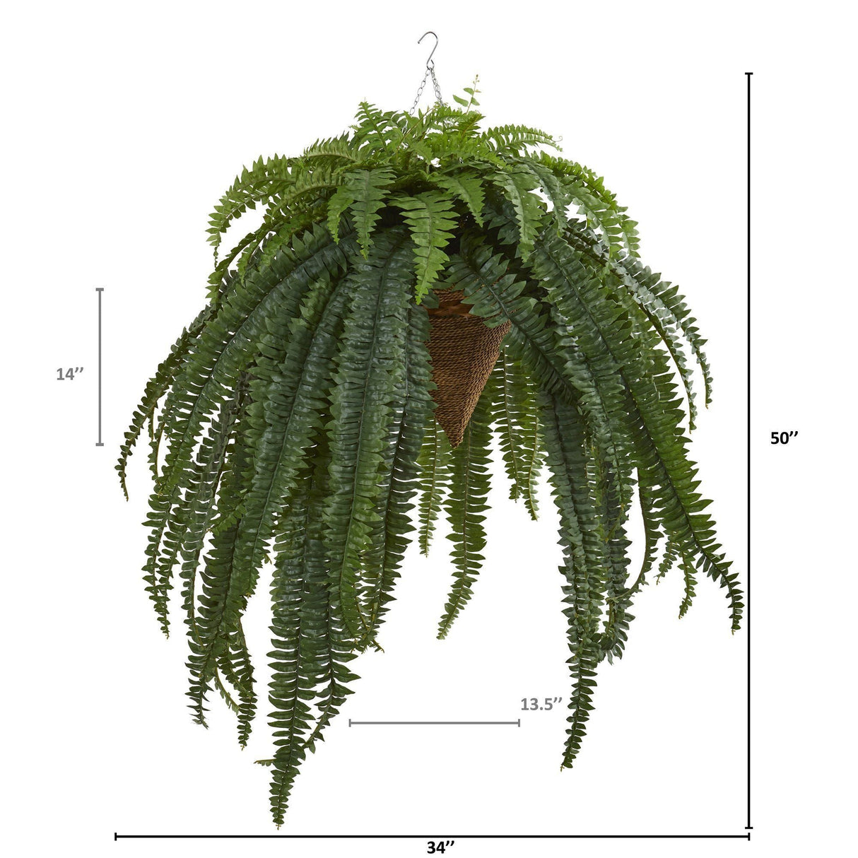 50” Giant Boston Fern Artificial Plant in Hanging Cone-Parc Decor