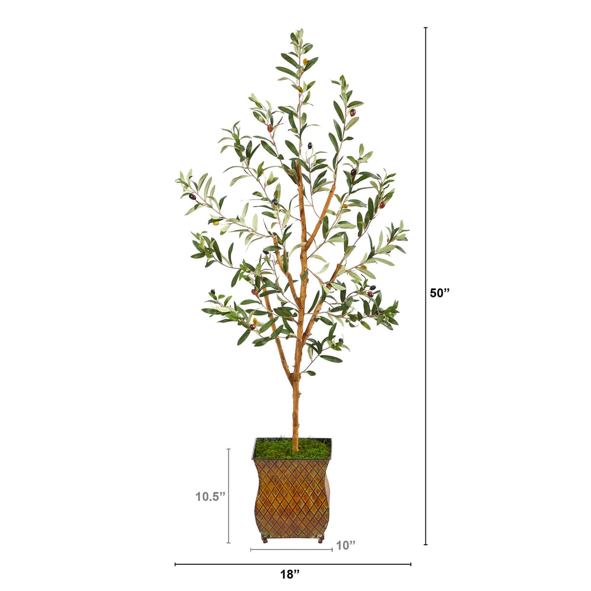 50” Olive Artificial Tree in Metal Planter-Parc Decor