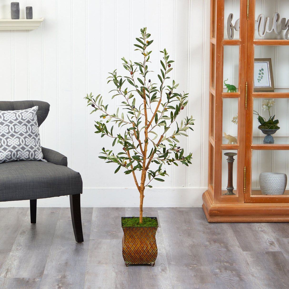 50” Olive Artificial Tree in Metal Planter-Parc Decor
