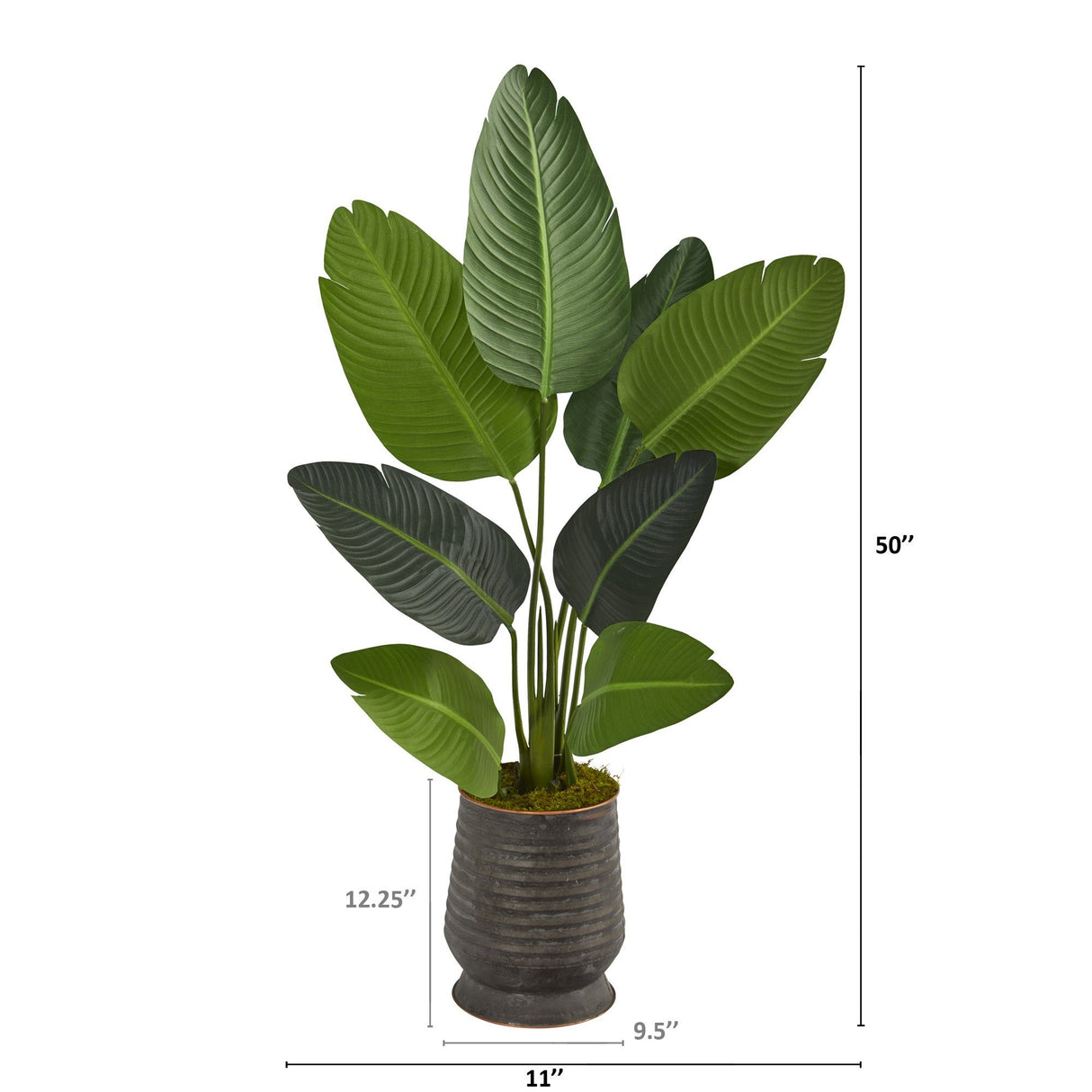 50” Travelers Palm Artificial Tree in Ribbed Metal Planter-Parc Decor