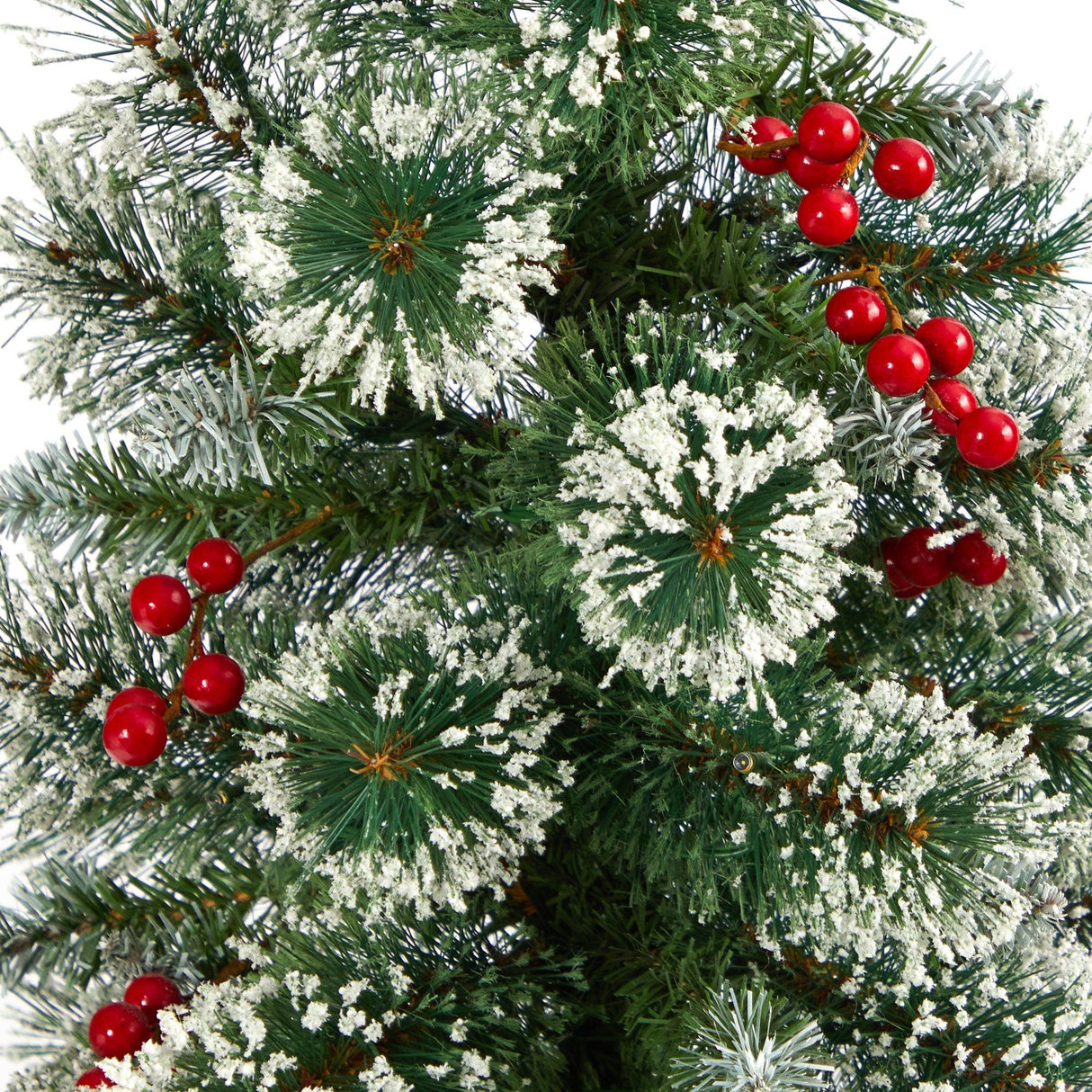50” Frosted Swiss Pine Artificial Christmas Tree with 100 Clear LED Lights and Berries in White Planter-Christmas Tree-Parc Decor