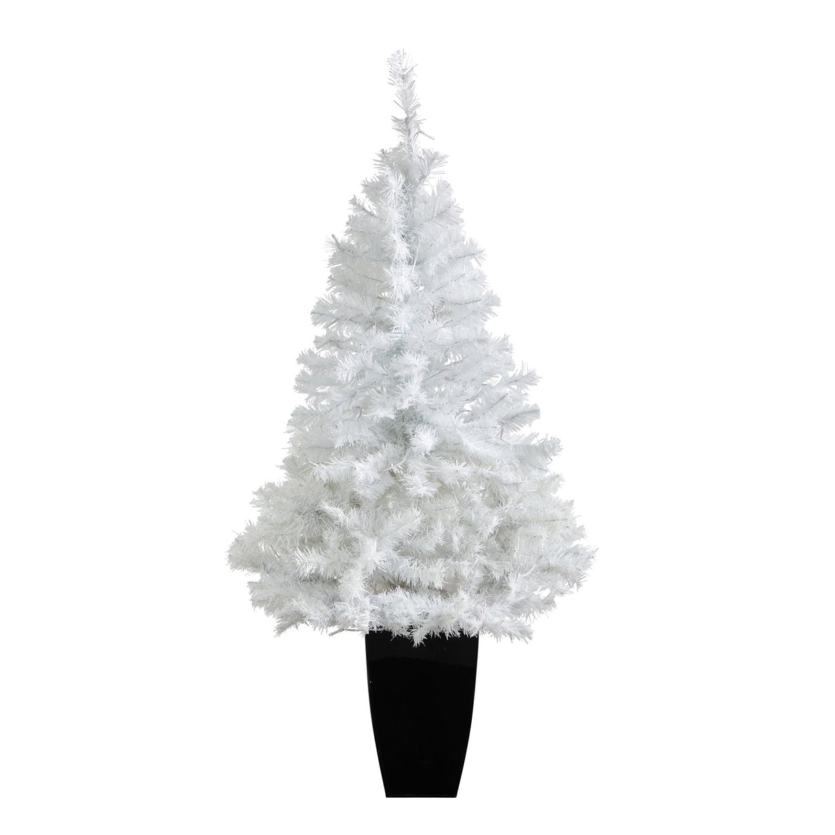 50” White Artificial Christmas Tree with 100 Clear LED Lights in Black Metal Planter-Christmas Tree-Parc Decor