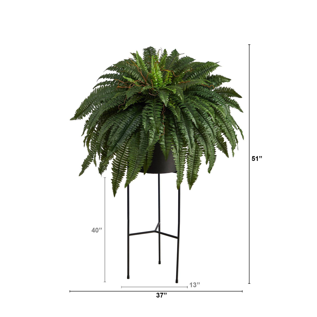 51” Boston Fern Artificial Plant in Black Planter with Stand-Parc Decor