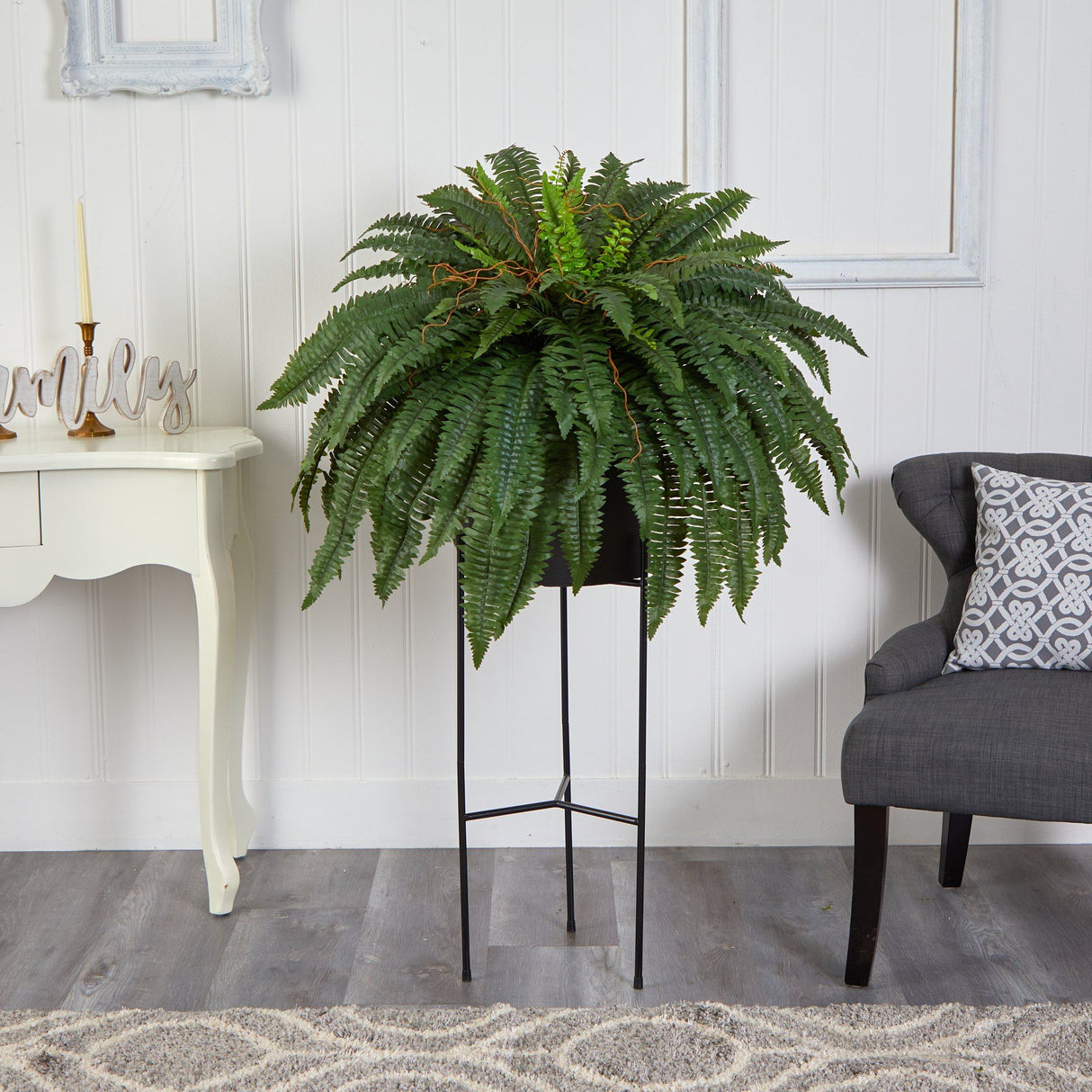 51” Boston Fern Artificial Plant in Black Planter with Stand-Parc Decor