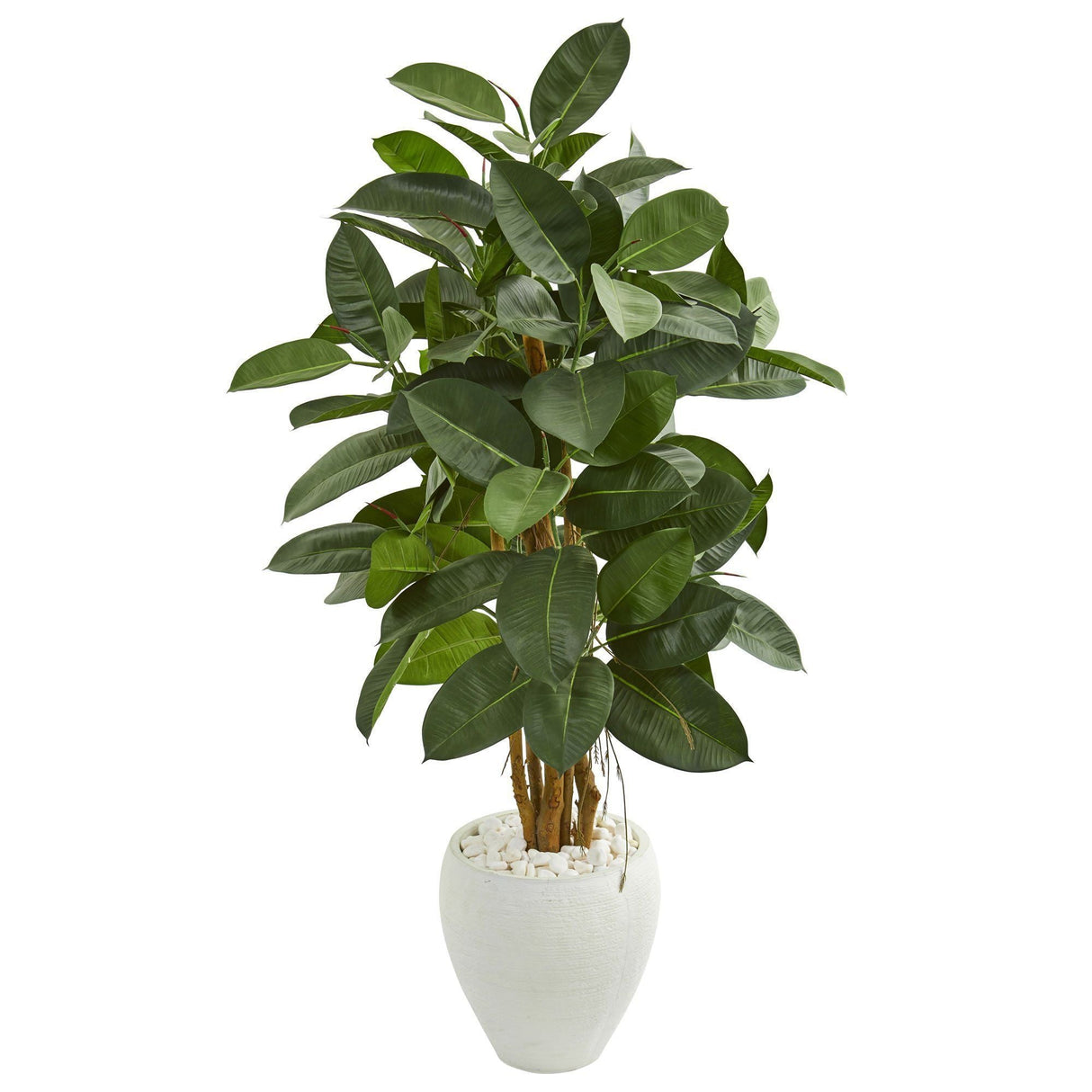 53” Artificial Rubber Tree in White Planter-Parc Decor