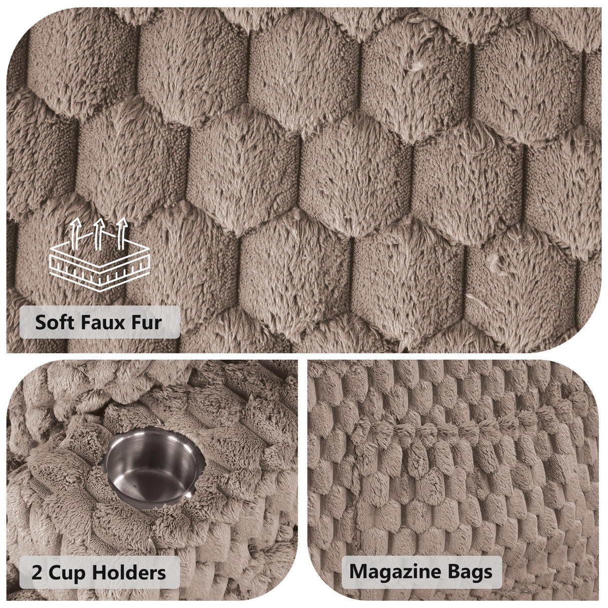 54 Inch Contemporary Indoor Upholstered Chaise Lounge Plush Sleeper Chair with Throw Pillows, 2 Cup Holders and Magazine Bags for Living Room-Parc Decor