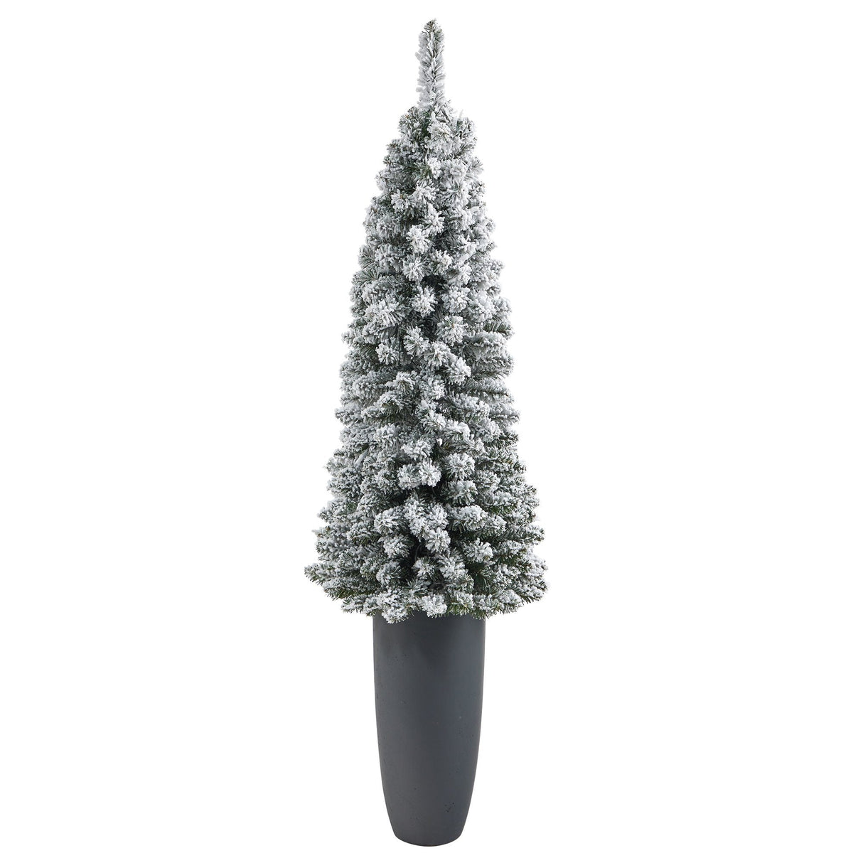56” Flocked Pencil Artificial Christmas Tree with 100 Clear Lights and 216 Bendable Branches in Gray Planter-Christmas Tree-Parc Decor